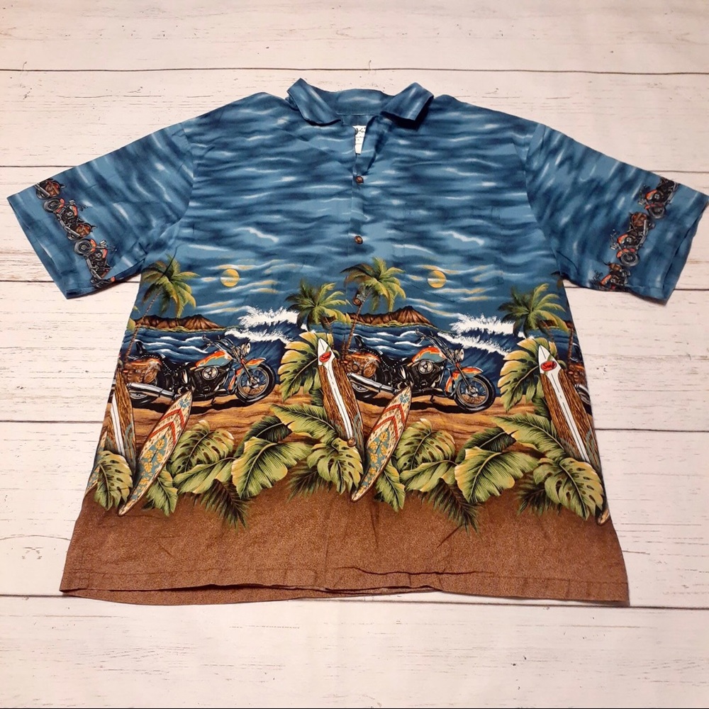 Ky’s Hawaiian Motorcycle Beach Surf Shirt Size XL